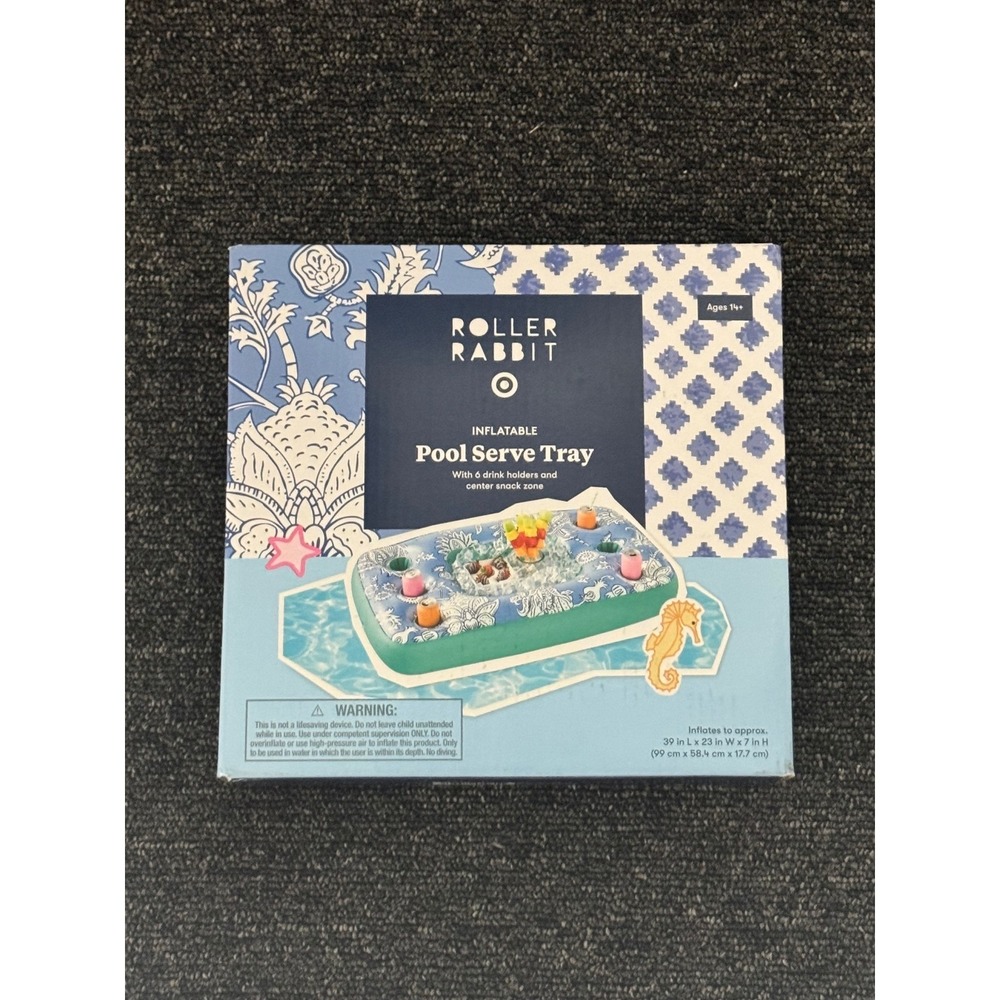 Roller Rabbit x Target Inflatable Pool Tray Blue Floral Floating Drink Holder - Picture 2 of 7